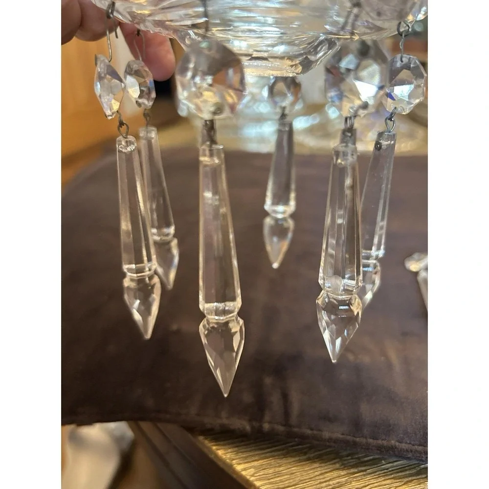 10 Vintage antique Cut Crystal Glass Chandelier Icicle Prisms Antique